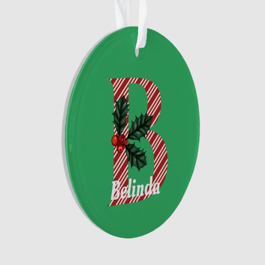 Candy Cane Stripe Letter B Grote Kerstmis Ornament (voorkant)