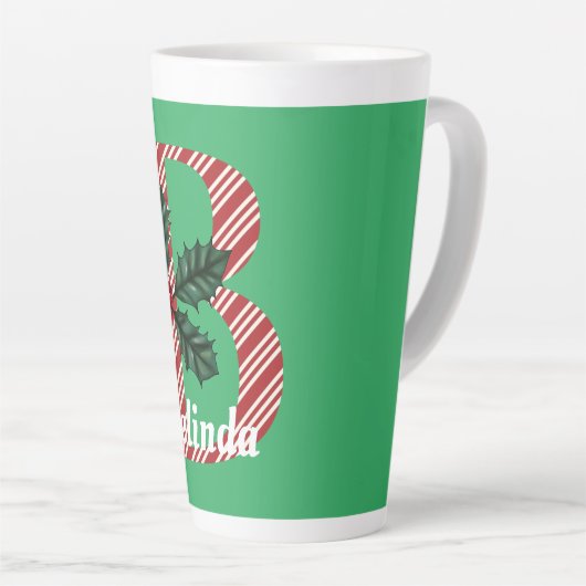 Candy Cane Stripe Letter B Large Kerstlatte Latte Mok (Rechterhoek)