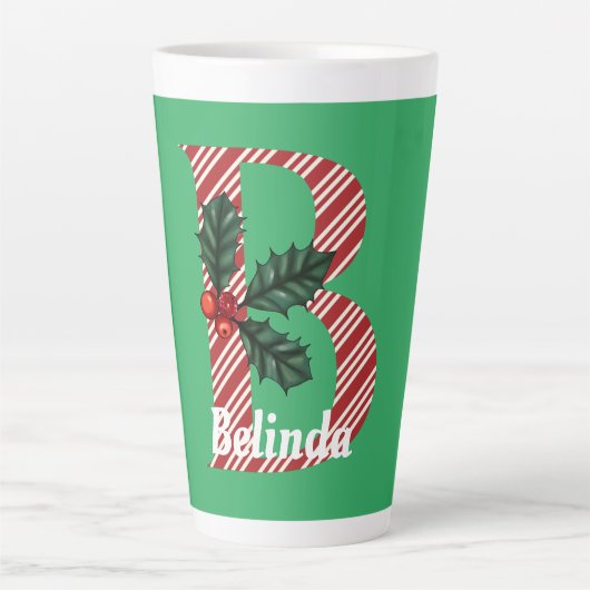 Candy Cane Stripe Letter B Large Kerstlatte Latte Mok (Voorkant)