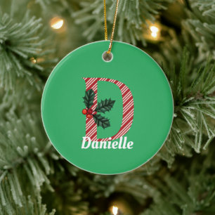Candy Cane Stripe Letter D Kerstmis Keramisch Ornament