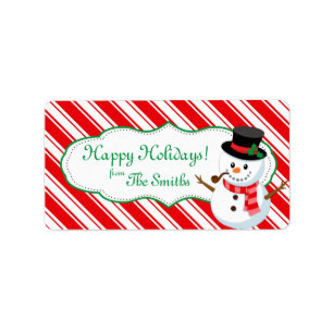Candy Cane Striped Snowman Gift Label
