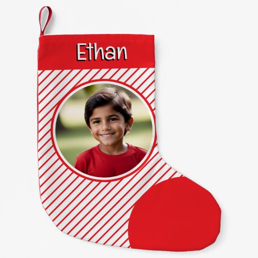 Candy Cane Stripes Red and White Custom Photo Kleine Kerstsok (Voorkant)