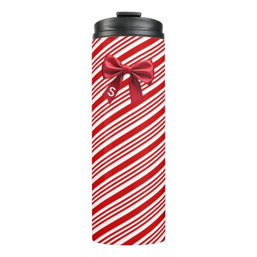 Candy Cane Stripes Red Bow Festive Christmas  Thermosbeker (Voorkant)