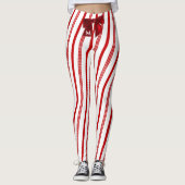Candy Cane Stripes Rode Boog Feestelijke Kerstmis Leggings (Voorkant)