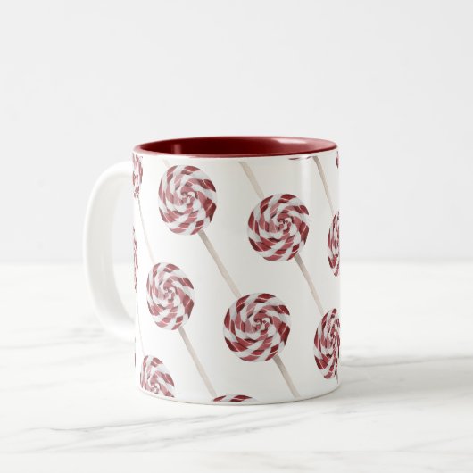 Candy Cane Swirl Lollipops Pattern Tweekleurige Koffiemok (Voorkant links)
