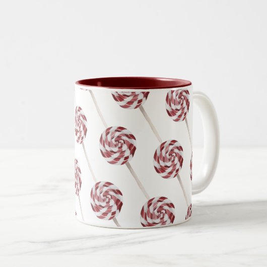 Candy Cane Swirl Lollipops Pattern Tweekleurige Koffiemok (Voorkant rechts)