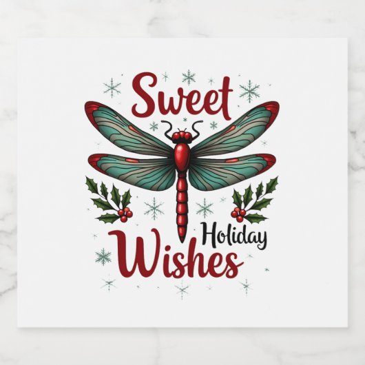 Candy Cane Wings Dragonfly Sparkling Wijnetiket (Enkel label)