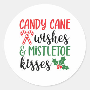 Candy Cane Wishes and Mistletoe Kisses Ronde Sticker