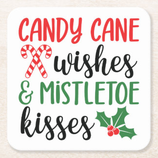 Candy Cane Wishes and Mistletoe Kisses Vierkante Kartonnen Onderzetter