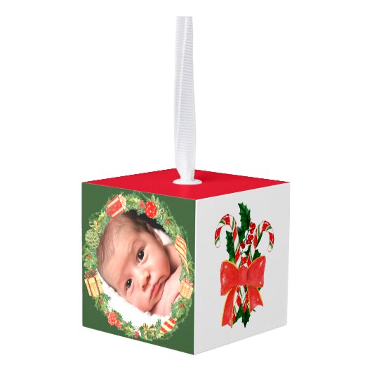 Candy Cane Wreath Photo Template Ornament (Achter hoekig)