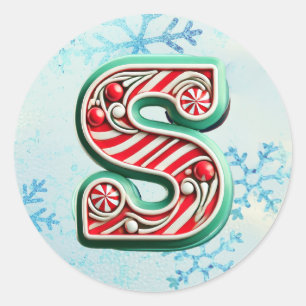 Candy Cane Xmas "S" Sticker, feestelijke strepen Ronde Sticker