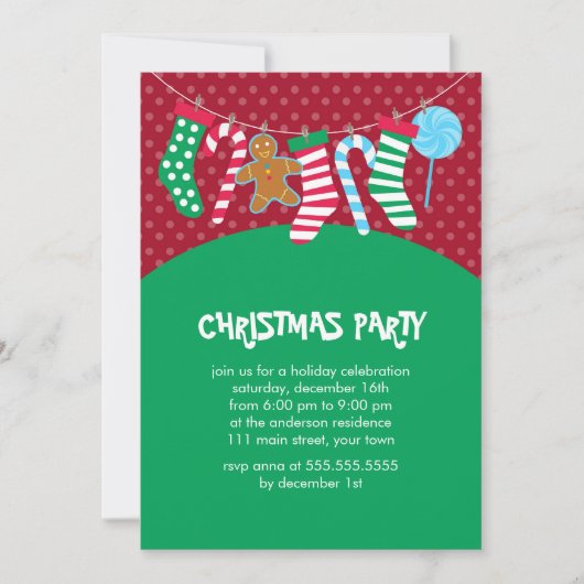 Candy Canes and Stockings Holiday Party Kaart (Voorkant)