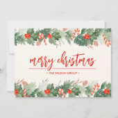 Candy Canes Berries Zakelijke Kerst Feestdagenkaart (Voorkant)