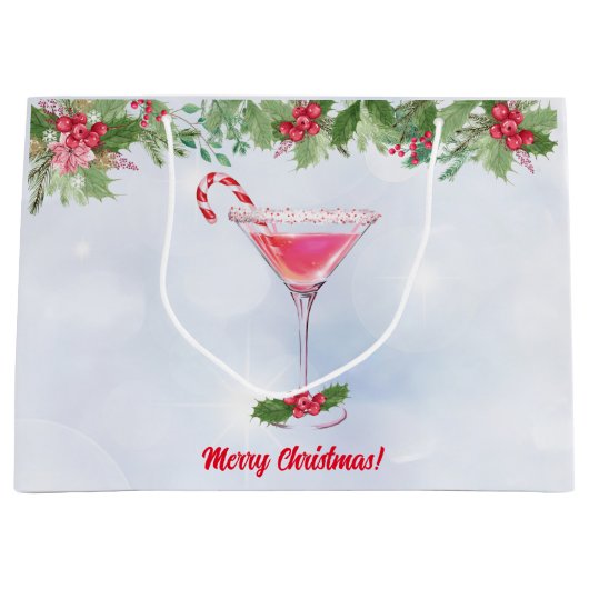 Candy Canes en Cocktails Christmas Holiday Party Groot Cadeauzakje (Voorkant)