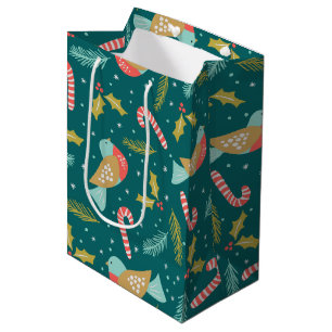 Candy Canes Holly Pine Boughs Birds Medium Cadeauzakje
