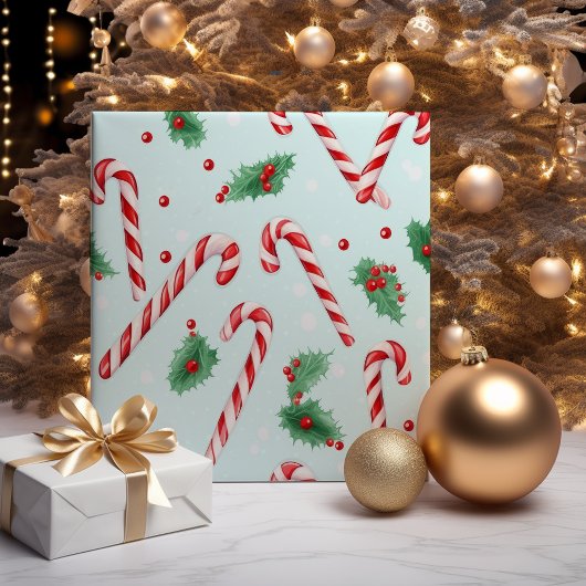 Candy Canes Kerst Blauwgroen Cadeaupapier