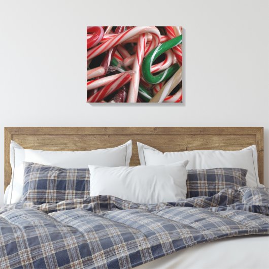 Candy Canes kerstfeestay White Green en Red Canvas Afdruk (Insitu (Slaapkamer))