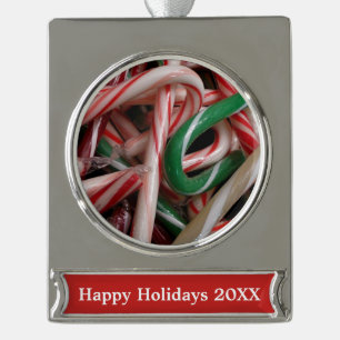 Candy Canes kerstfeestay White Green en Red Verzilverd Banner Ornament