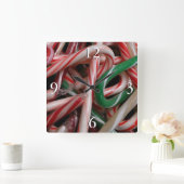 Candy Canes kerstfeestay White Green en Red Vierkante Klok (Huis)