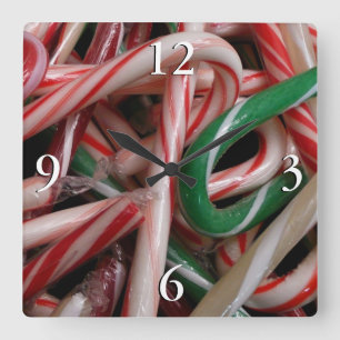 Candy Canes kerstfeestay White Green en Red Vierkante Klok