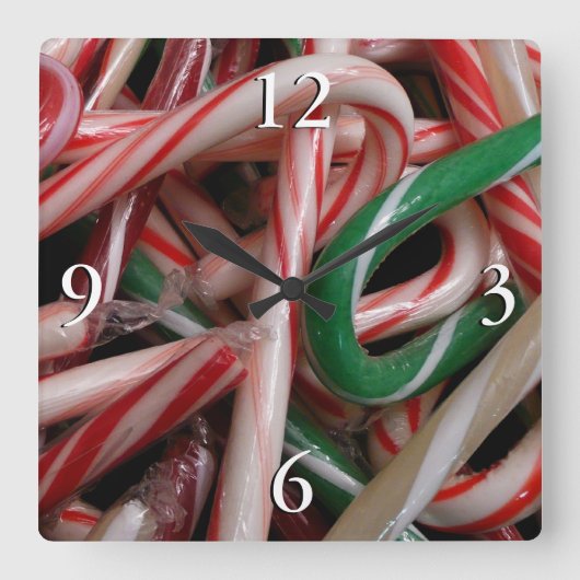 Candy Canes kerstfeestay White Green en Red Vierkante Klok (Voorkant)