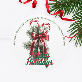 Candy Canes met Red Bow Christmas Return Adres Ronde Sticker