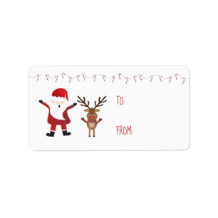 Candy Canes Red Cute Santa Claus Reindeer Etiket