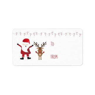 Candy Canes Red Cute Santa Claus Reindeer Etiket