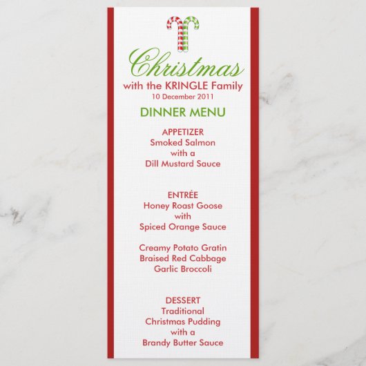 Candy Canes red green Dinner Menu (Voorkant)