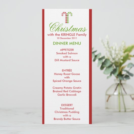 Candy Canes red green Dinner Menu (Staand voorkant)