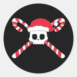 Candy Canes Skull Santa Hat Kerstmis Ronde Sticker