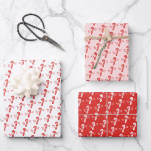 Candy canes Sterren Doodle KERST Feestdag Rood Roz Inpakpapier Vel