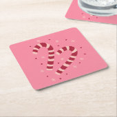 Candy canes vierkante kartonnen onderzetter (Schuin)