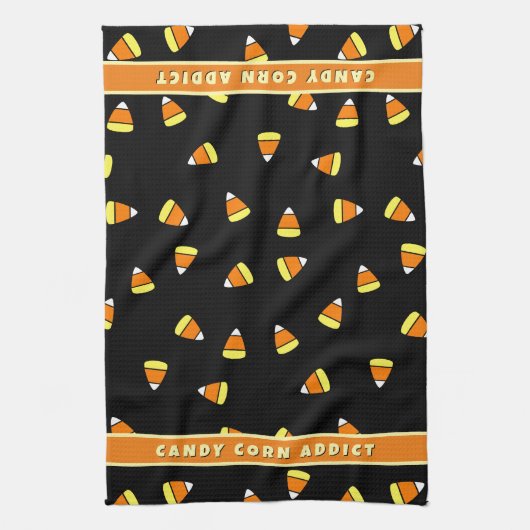 Candy Corn Addict Black Halloween Serviette de cui (Vertical)
