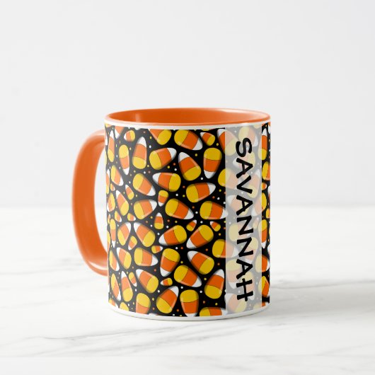 Candy Corn Halloween Aangepaste Naam Mok (Voorkant links)