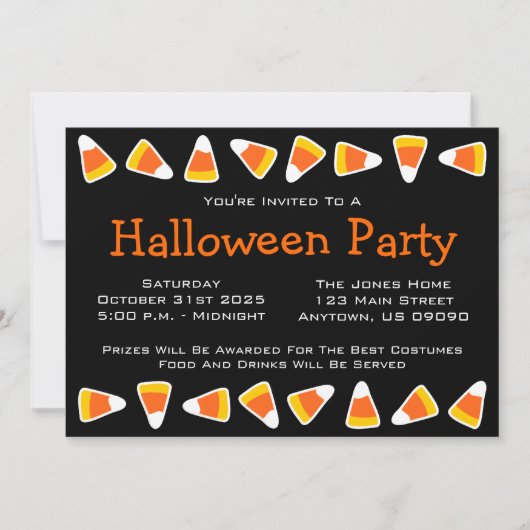 Candy Corn Halloween Party-uitnodigingen Kaart (Voorkant)