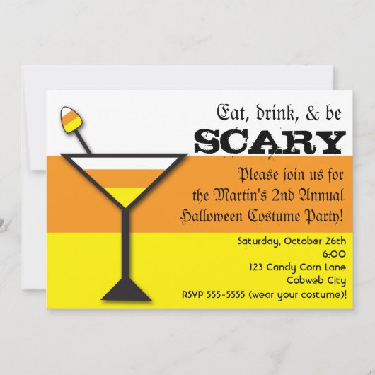 Candy Corn Martini Halloween-feest uitnodiging (Voorkant)