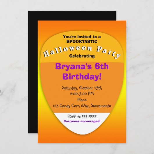 Candy Corn Orange Halloween Invitations (Devant / Derrière)