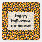Candy Corn Patroon Halloween Douane Vierkante Sticker (Voorkant)