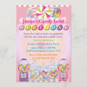 Candy Counter Land Rose Anniversaire Invitation