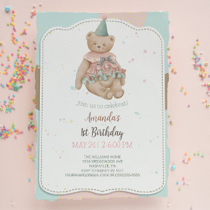 Candy Cute Bear 1er Invitation anniversaire