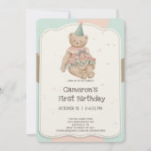 Candy Cute Beer Eerste Verjaardagsuitnodiging Kaart (Voorkant)