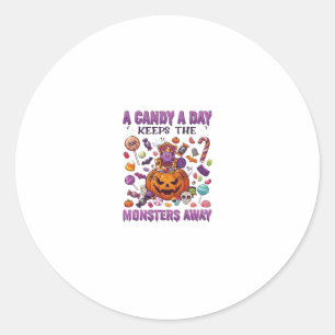 Candy-dag houdt monsters weg Halloween Pompoen_1 Ronde Sticker