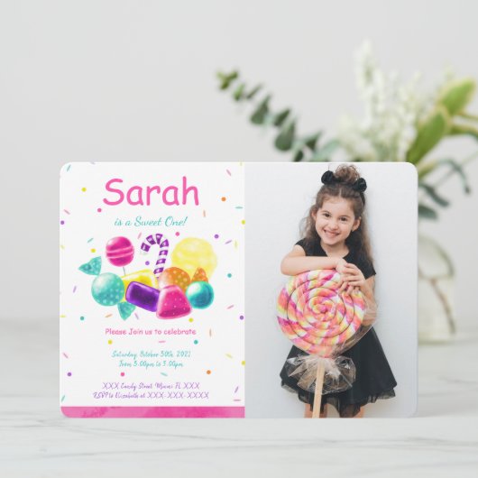 Candy Foto Uitnodiging  (Staand voorkant)