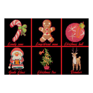 Candy, Gingerbread, Christmas, tree, Pixel Art Perfect Poster