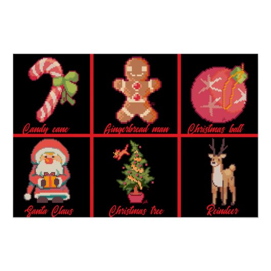 Candy, Gingerbread, Christmas, tree, Pixel Art Perfect Poster (Voorkant)