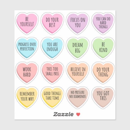 Candy Hearts Motiverende Citaten Inspirerend  Sticker (Vel)