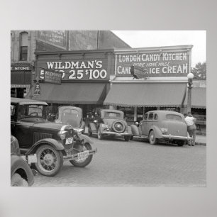 Candy & Ice Cream Shop, 1938. Oude foto Poster