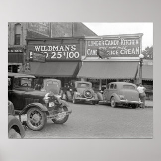 Candy & Ice Cream Shop, 1938. Oude foto Poster