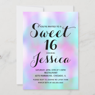 Candy Ink Vloeibare Marmer Roze Sweet 16 Uitnodigi Kaart